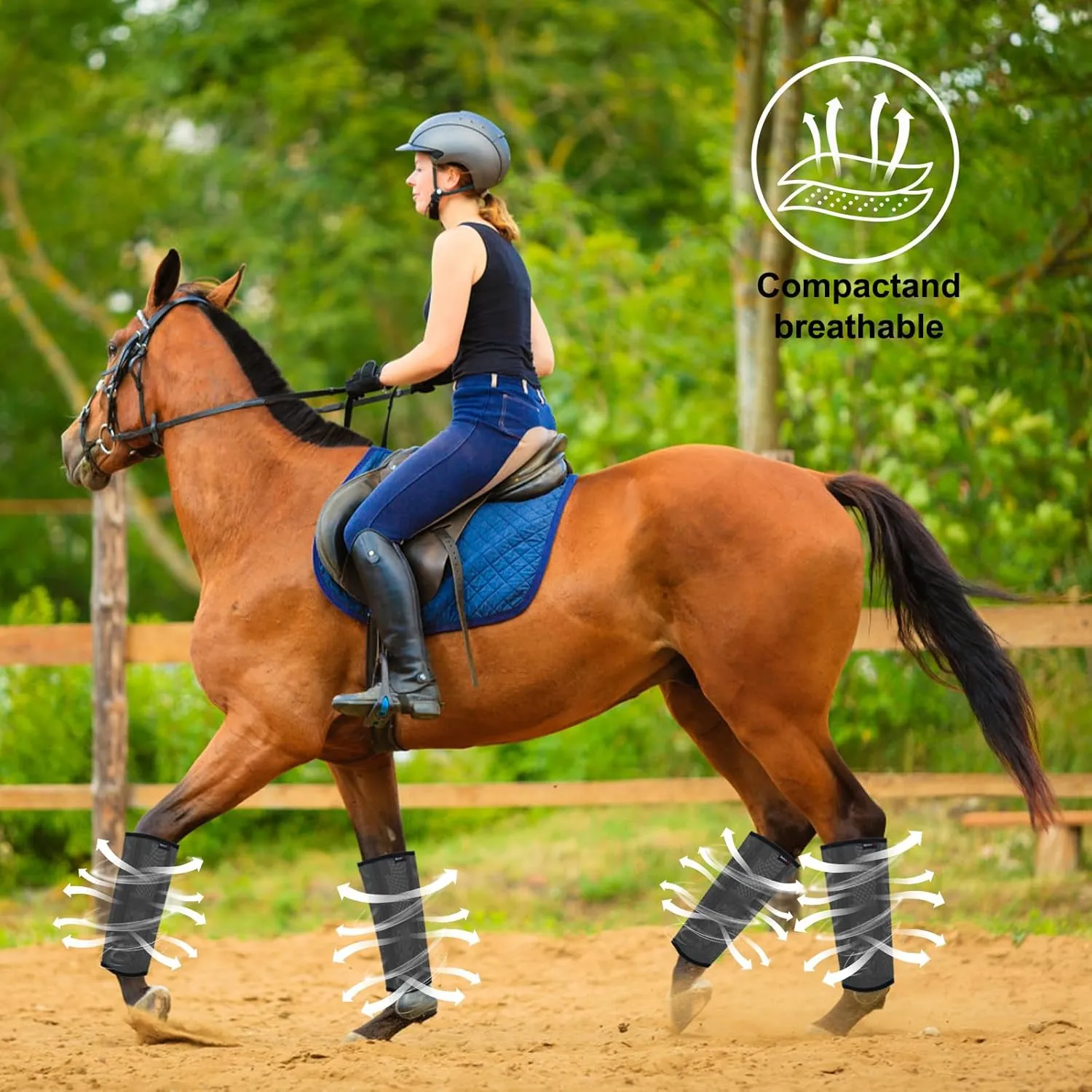Fly Boots for Horses Set of 8 Breathable Mesh Design Protection from Insect Pests for Reduce Stomping, Hoof Damage & Leg Fatigue (Blue-Grey, Large)