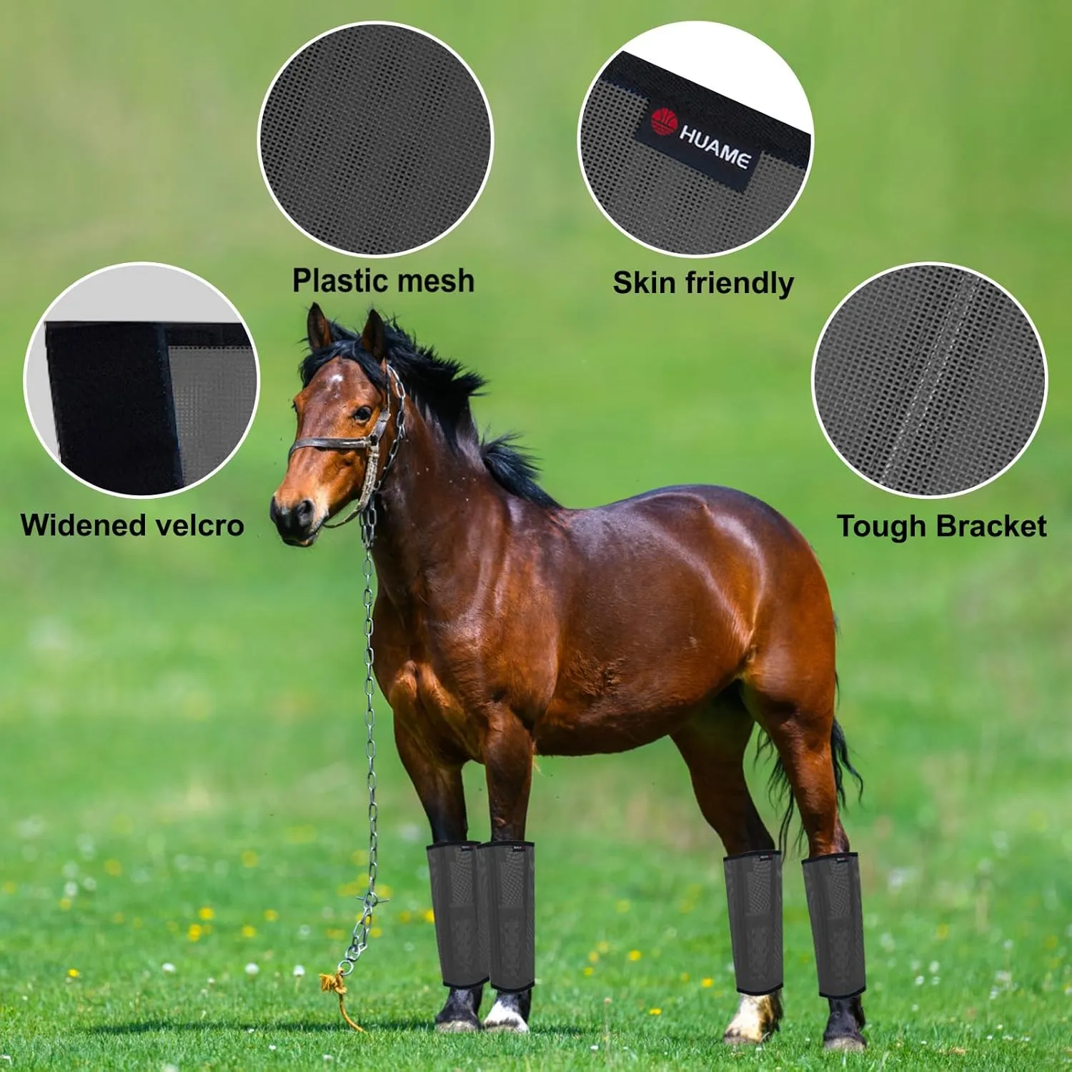 Fly Boots for Horses Set of 8 Breathable Mesh Design Protection from Insect Pests for Reduce Stomping, Hoof Damage & Leg Fatigue (Blue-Grey, Large)