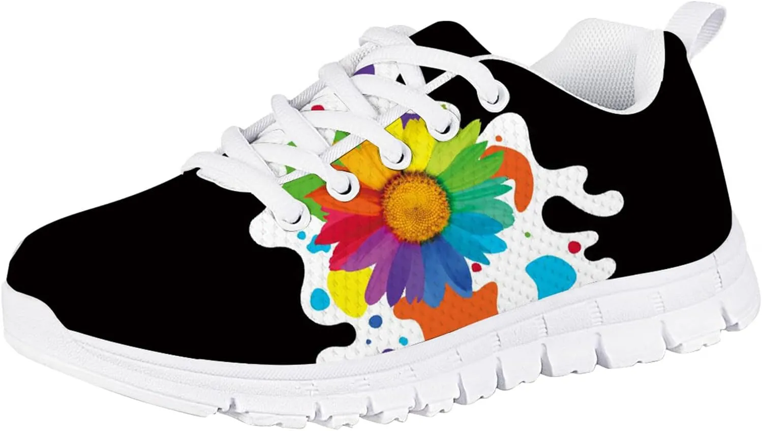 Forchrinse Tropical Hibiscus Palm Print Girls Sneakers Lace up Non Slip Running Walking Shoes Lightweight Athletic Shoes for School Travel