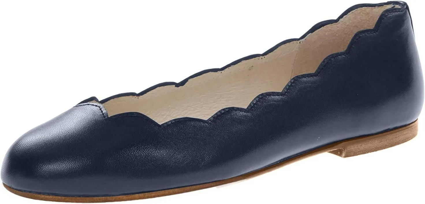 French Sole Jigsaw - Flats for Women - Leather Lining - Rubber Outsole - Scalloped Topline - Rounded Toe Navy Nappa 7 M