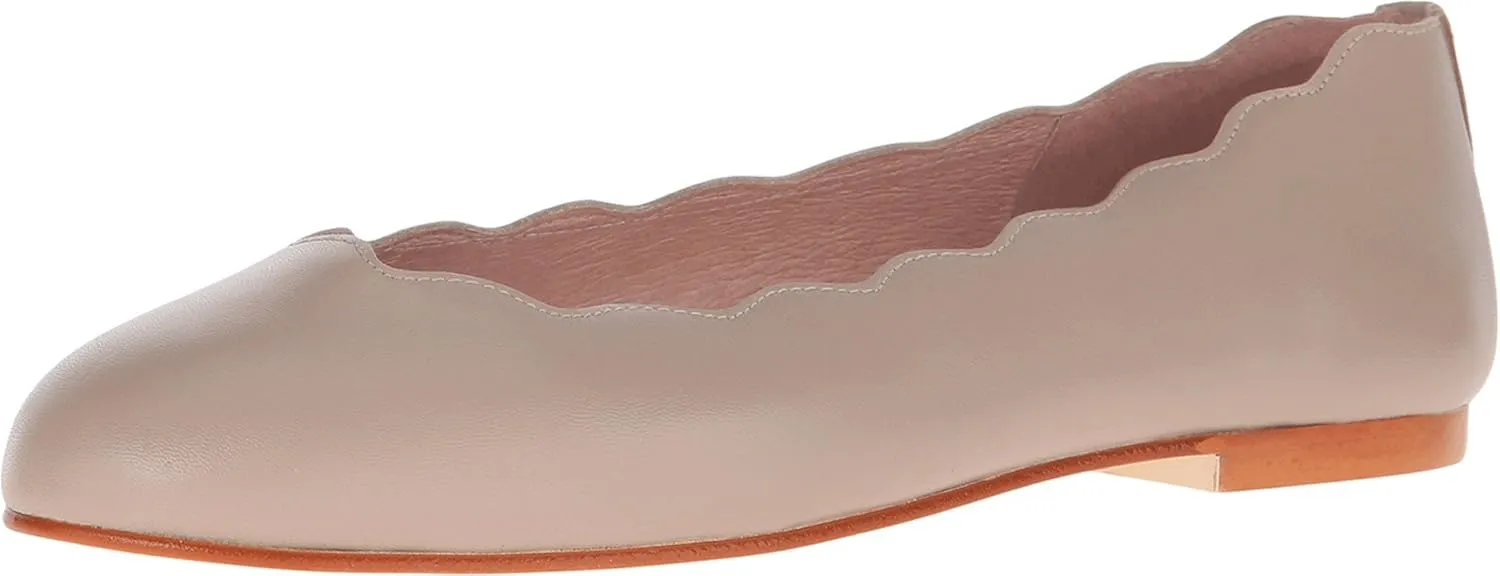 French Sole Jigsaw - Flats for Women - Leather Lining - Rubber Outsole - Scalloped Topline - Rounded Toe Taupe Nappa 8 M