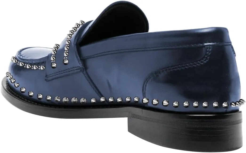 FSJ Women Unique Round Toe Studded Rivets Loafers Slip On Block Low Heel Ladies Casual Walking Daily Shoes Size 4-16 US
