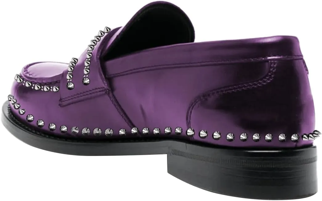 FSJ Women Unique Round Toe Studded Rivets Loafers Slip On Block Low Heel Ladies Casual Walking Daily Shoes Size 4-16 US