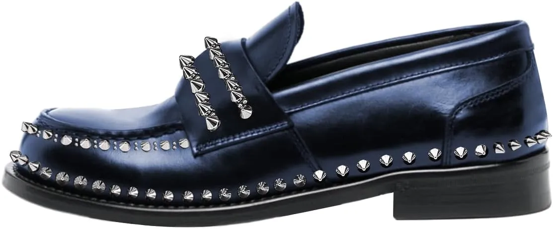FSJ Women Unique Round Toe Studded Rivets Loafers Slip On Block Low Heel Ladies Casual Walking Daily Shoes Size 4-16 US