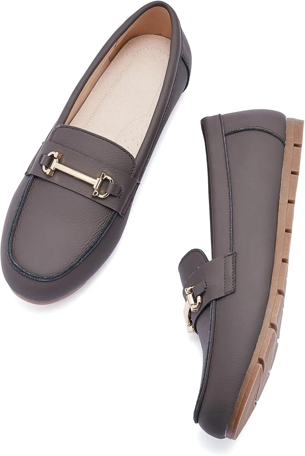 Genuine Leather Loafers for Women Driving Moccasins Business Casual Work Shoes Comfortable & Lightweight Womens Dress Flats Slip On Shoes