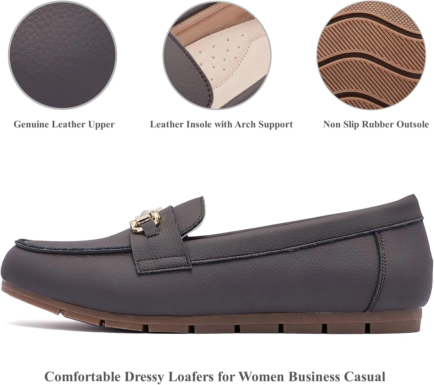 Genuine Leather Loafers for Women Driving Moccasins Business Casual Work Shoes Comfortable & Lightweight Womens Dress Flats Slip On Shoes