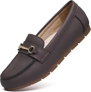 Genuine Leather Loafers for Women Driving Moccasins Business Casual Work Shoes Comfortable & Lightweight Womens Dress Flats Slip On Shoes