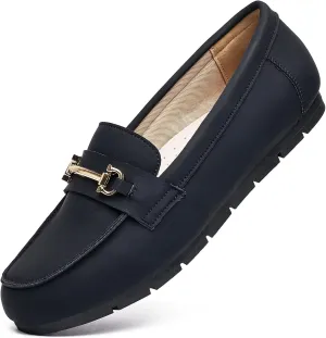Genuine Leather Loafers for Women Driving Moccasins Business Casual Work Shoes Comfortable & Lightweight Womens Dress Flats Slip On Shoes