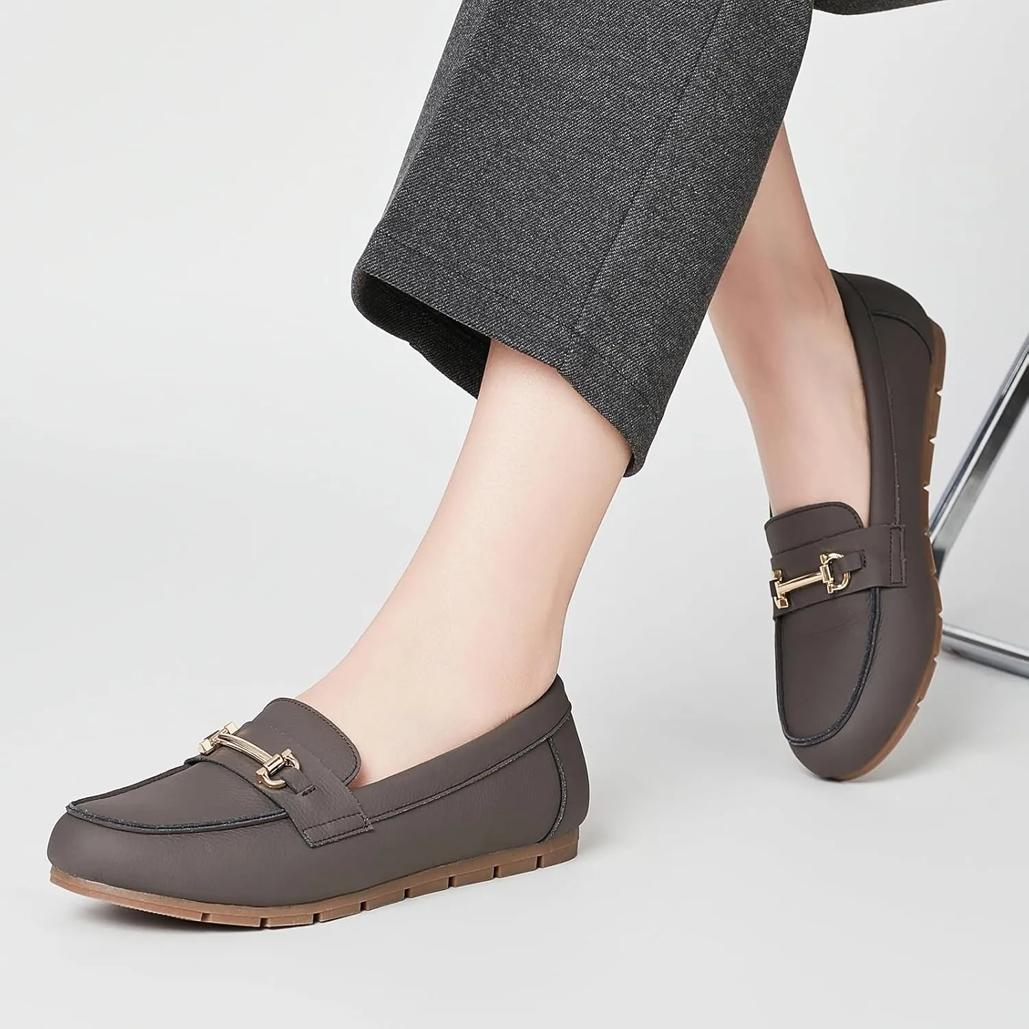 Genuine Leather Loafers for Women Driving Moccasins Business Casual Work Shoes Comfortable & Lightweight Womens Dress Flats Slip On Shoes