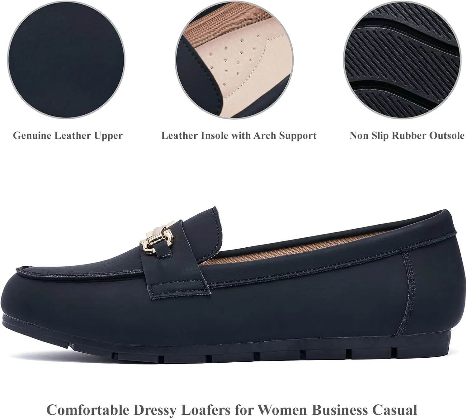Genuine Leather Loafers for Women Driving Moccasins Business Casual Work Shoes Comfortable & Lightweight Womens Dress Flats Slip On Shoes