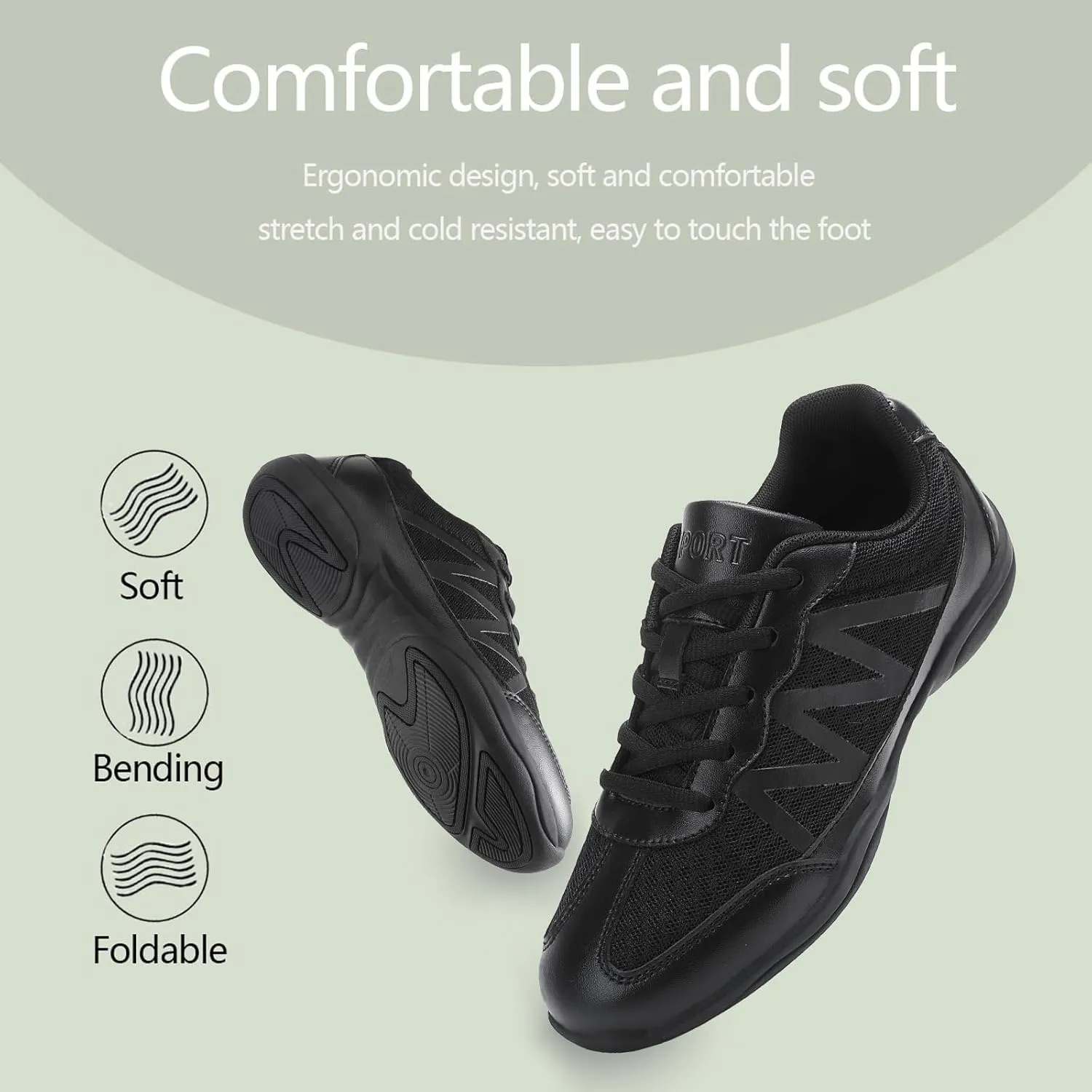 Girls Cheer Shoes Black Breathable Cheerleading Shoes Non-Slip for Cheer Competitions, Practice, Dance, Gymnastics Size Little Kid 12 to Women 11.5