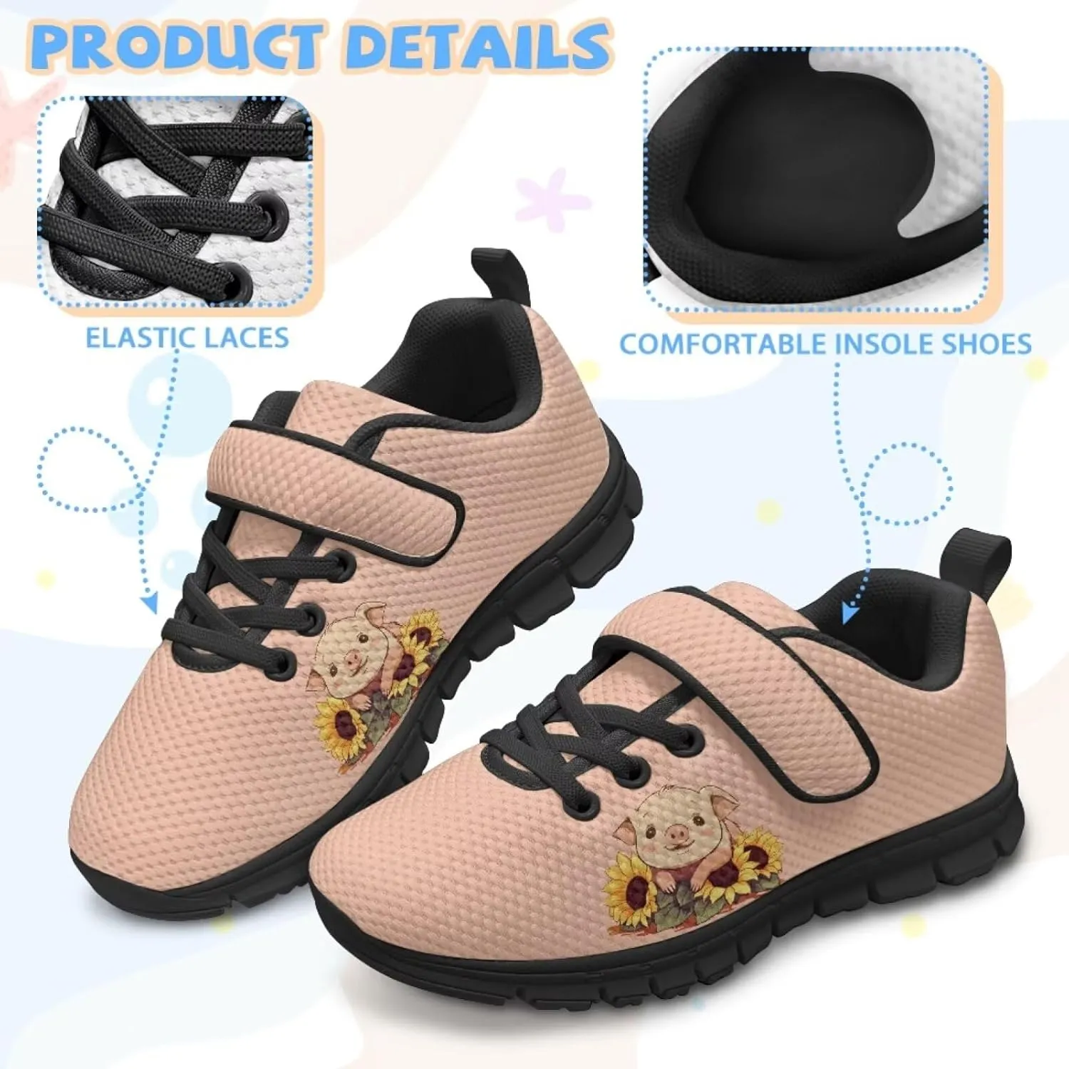Girls Pig Axolotl Art Print Athletic Running Sneakers for Girls Boys Hiking Tennis Fitness Shoes