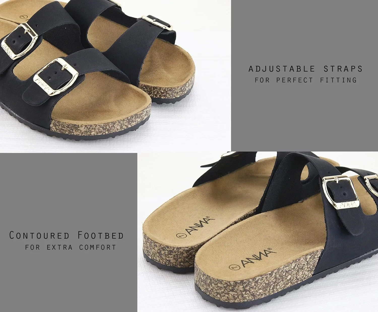 Glory Women's Slide Sandals Cork Footbed Double Buckle