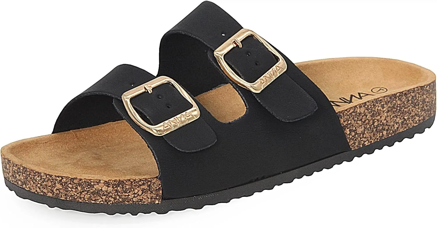 Glory Women's Slide Sandals Cork Footbed Double Buckle