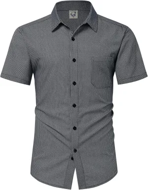 Hardaddy Men's Pattern Short Sleeve Button Down Graphic Printed Business Casual Dress Shirts with Pocket
