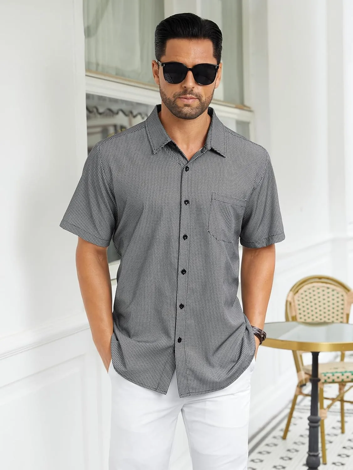 Hardaddy Men's Pattern Short Sleeve Button Down Graphic Printed Business Casual Dress Shirts with Pocket