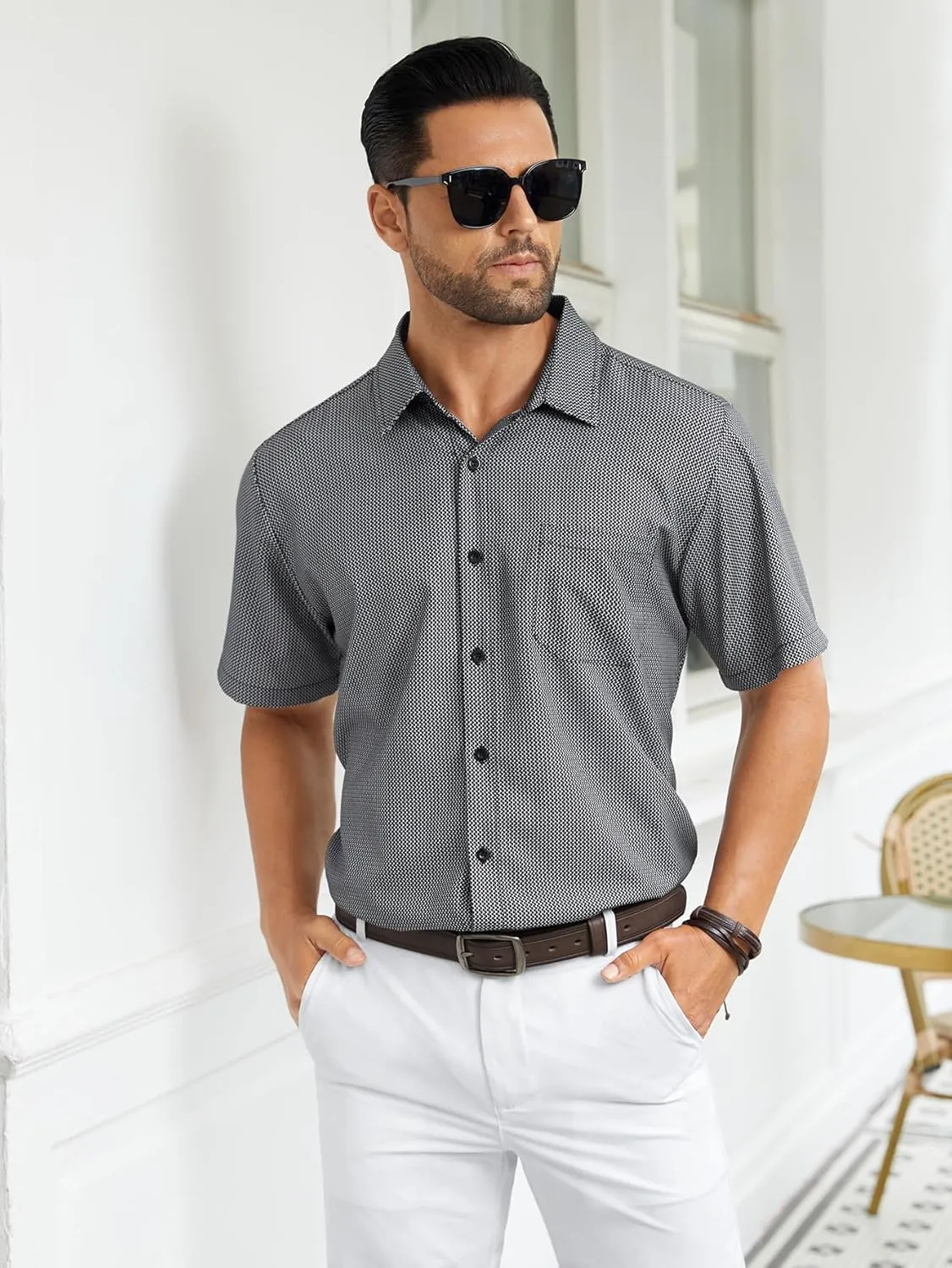 Hardaddy Men's Pattern Short Sleeve Button Down Graphic Printed Business Casual Dress Shirts with Pocket