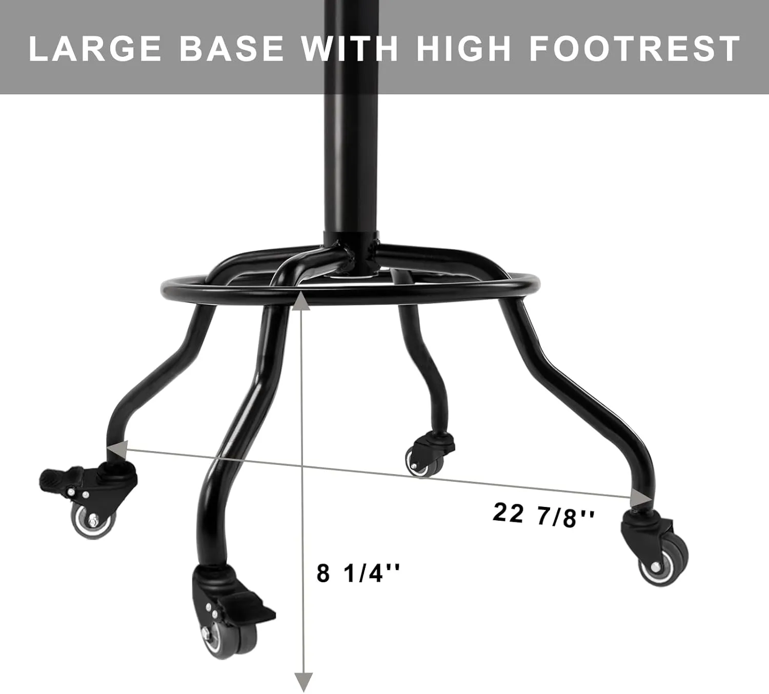 Heavy Duty Shop Stool with Ergonomic Backrest - Lockable Rubber Wheels & Adjustable Height, 360° Swivel, High Footrest for Garage Workshop Workbench, 350lbs Capacity (Black, 26"-31"')
