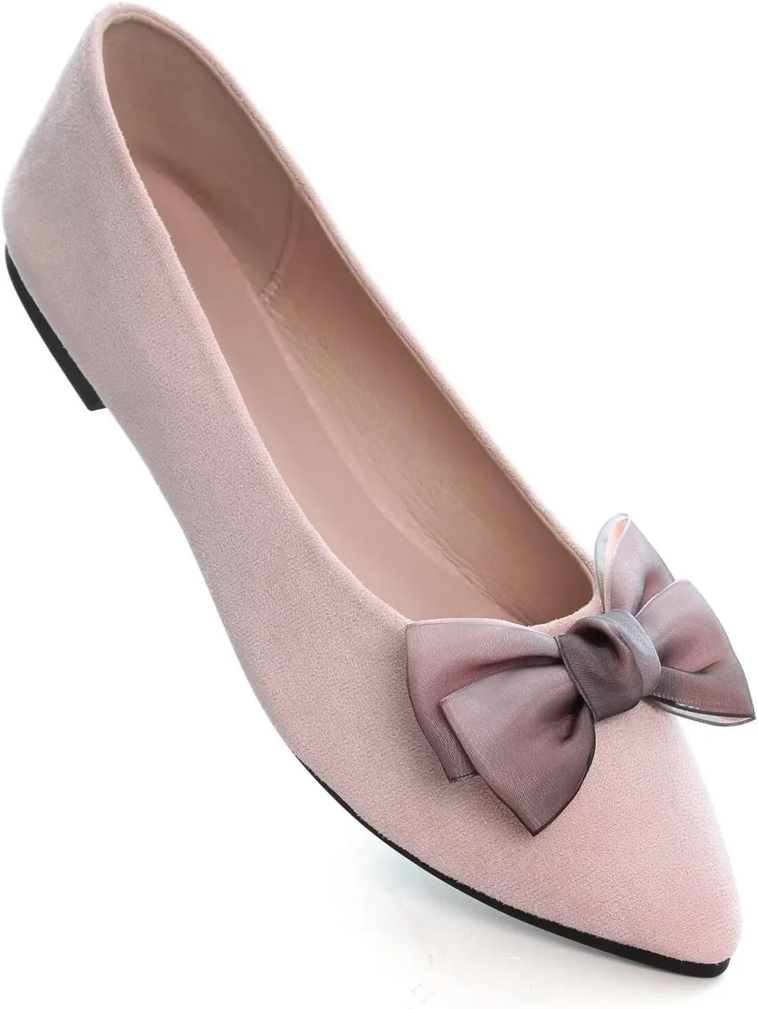Hee grand Bowknot Flats for Women Pointed Toe Ballet Shoes Soft Slip on Loafers Suede Dress Shoes