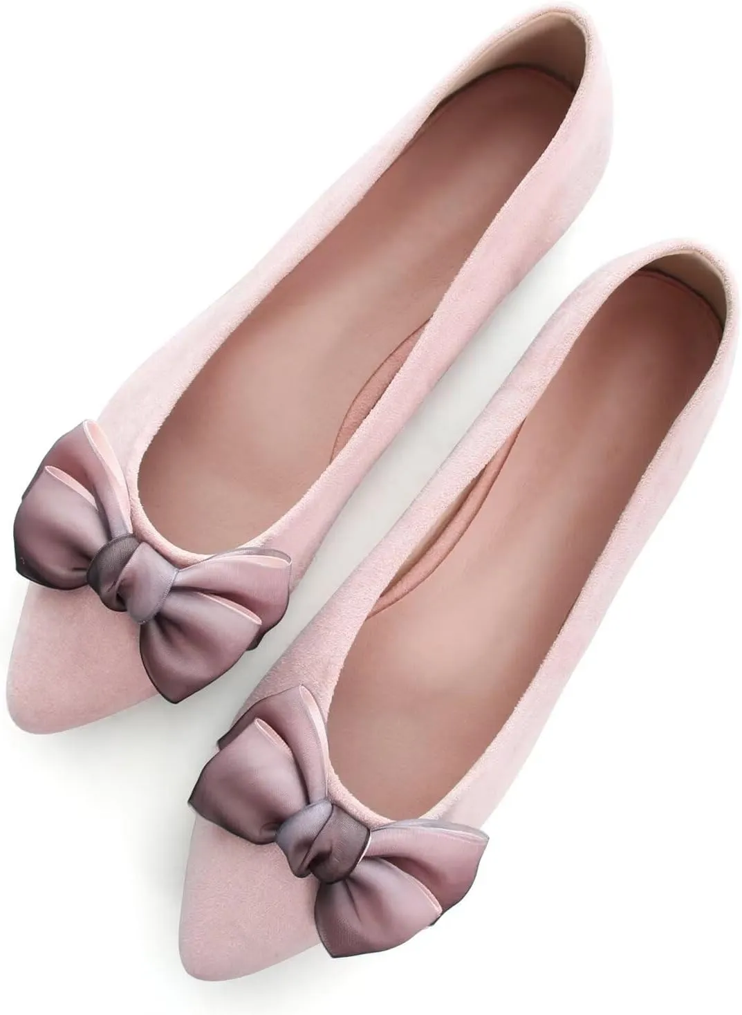 Hee grand Bowknot Flats for Women Pointed Toe Ballet Shoes Soft Slip on Loafers Suede Dress Shoes