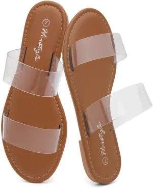 Herstyle Women’s Flat Sandals – Two Strap Comfortable Slides with Memory Foam, Trendy 2025 Summer Sandals, Lightweight Slip-On Open Toe Dressy & Casual Slippers for Women