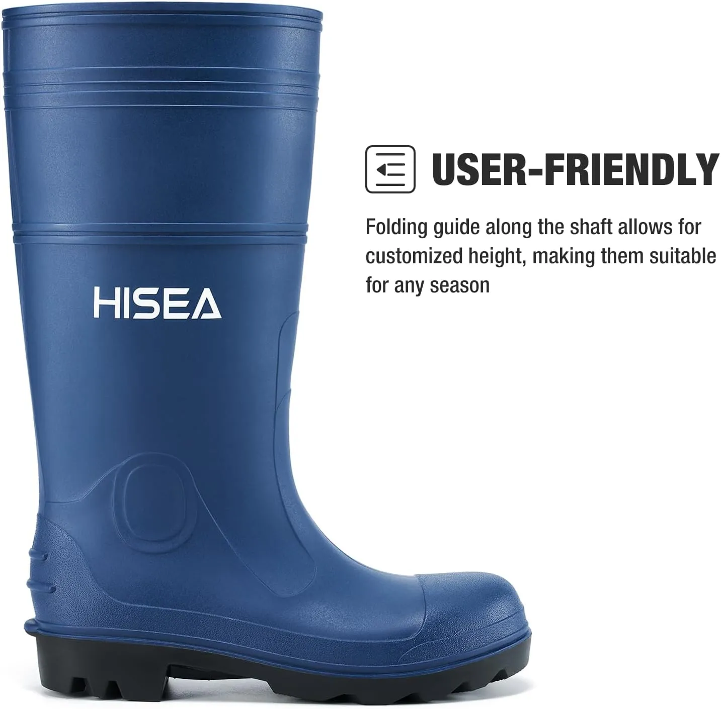HISEA Men's Rain Boots PVC Rubber Boots with Steel Shank Waterproof Garden Fishing Outdoor Work Boots Durable Slip Resistant Mud Rainboots for Agriculture and Industrial Working