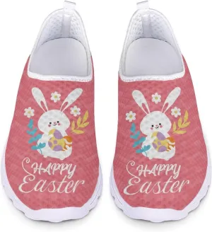 HUIACONG Happy Easter Womens Slip On Sneaker Easter Rabbit Egg Running Shoes for Teen Girls Casual Walking Trainers Size 13.5 Breathable Lightweight Tennis Shoes Footwear Pink