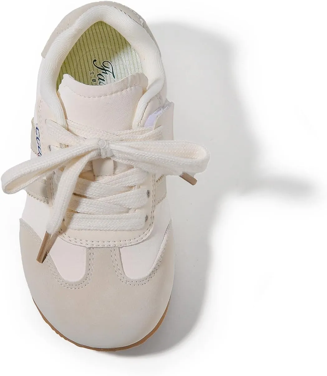 Kids Retro Athletic Sneakers, Yellow and White, Gum Sole, Lace-up
