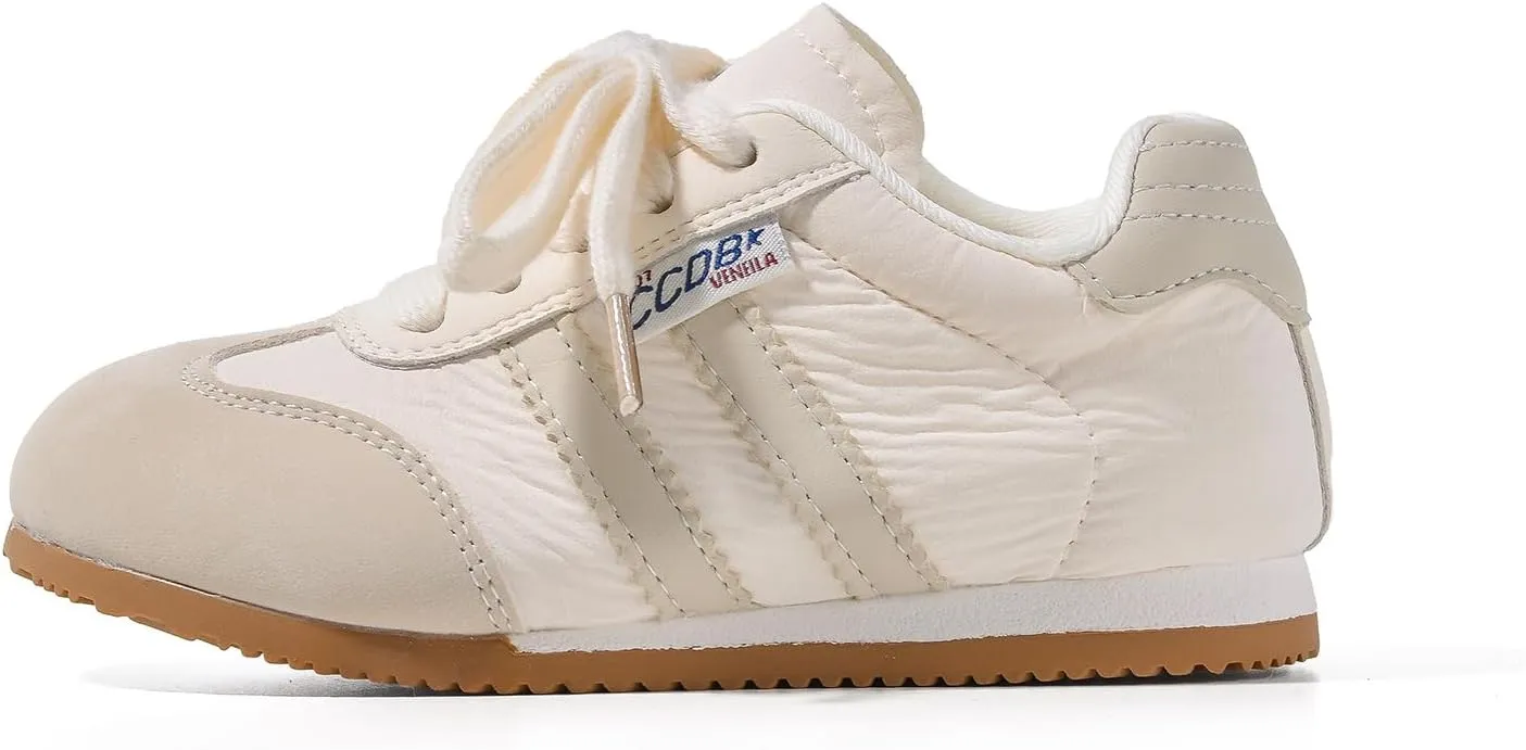 Kids Retro Athletic Sneakers, Yellow and White, Gum Sole, Lace-up