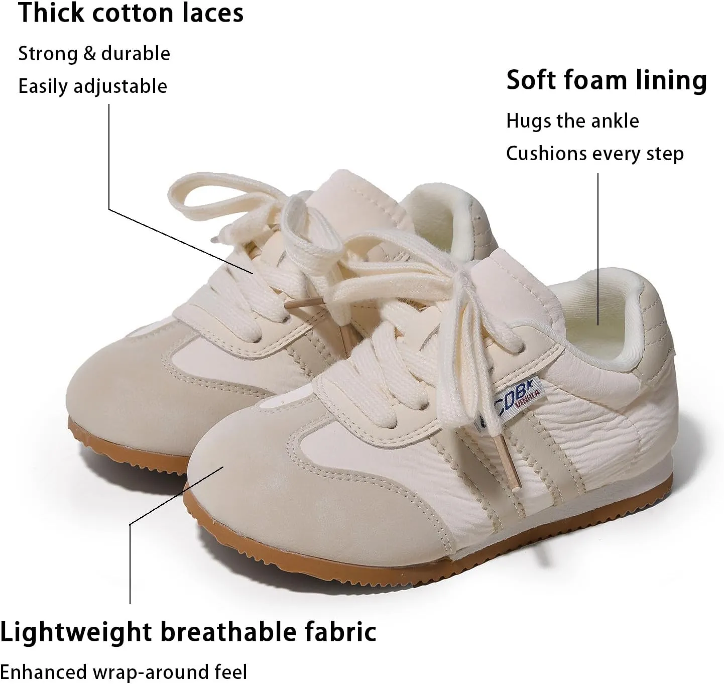 Kids Retro Athletic Sneakers, Yellow and White, Gum Sole, Lace-up