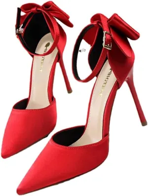 Korean version of sweet beauty shoes with thin heels, high heels, shallow mouth, pointed silk, hollow back bow, and sandals