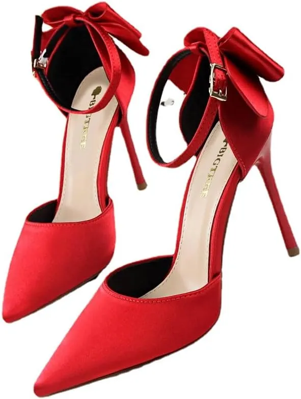 Korean version of sweet beauty shoes with thin heels, high heels, shallow mouth, pointed silk, hollow back bow, and sandals