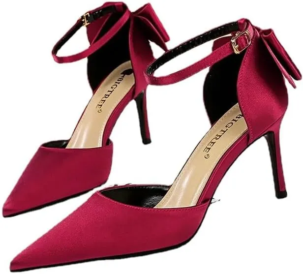 Korean version of sweet beauty shoes with thin heels, high heels, shallow mouth, pointed silk, hollow back bow, and sandals