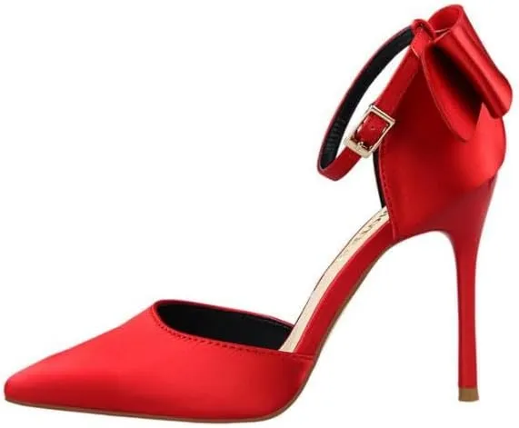 Korean version of sweet beauty shoes with thin heels, high heels, shallow mouth, pointed silk, hollow back bow, and sandals
