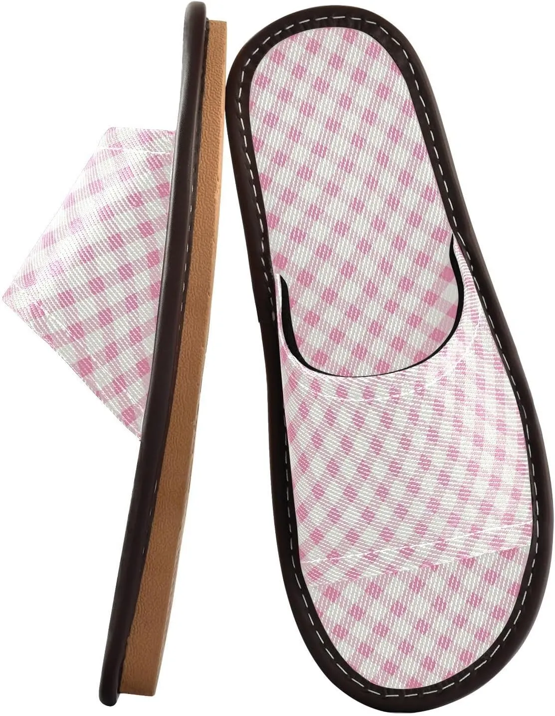 Light Pink Ginghams Women Men's Shower Slippers Summer Beach Sandals for Hotel Outdoor Home