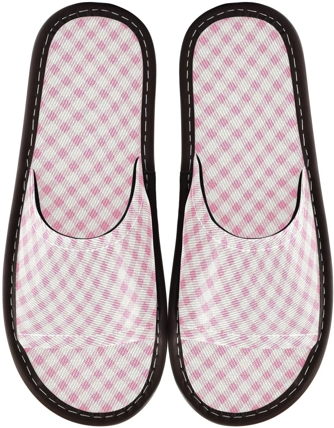 Light Pink Ginghams Women Men's Shower Slippers Summer Beach Sandals for Hotel Outdoor Home