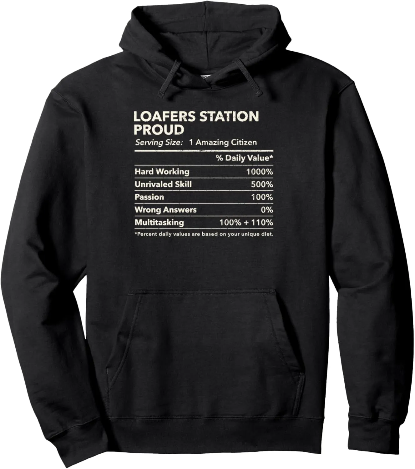 Loafers Station, Indiana Proud Nutrition Facts Pullover Hoodie