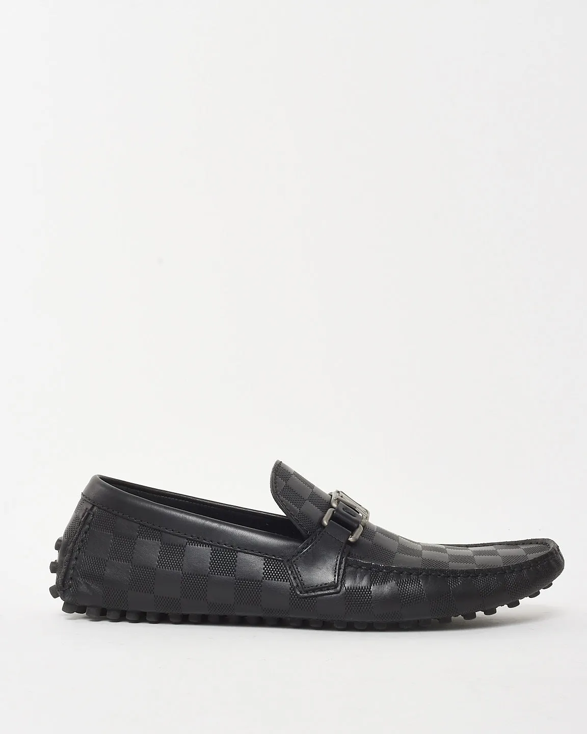 Louis Vuitton Men's Black Damier Embossed Leather Logo Hockenheim Loafers - 8 MEN