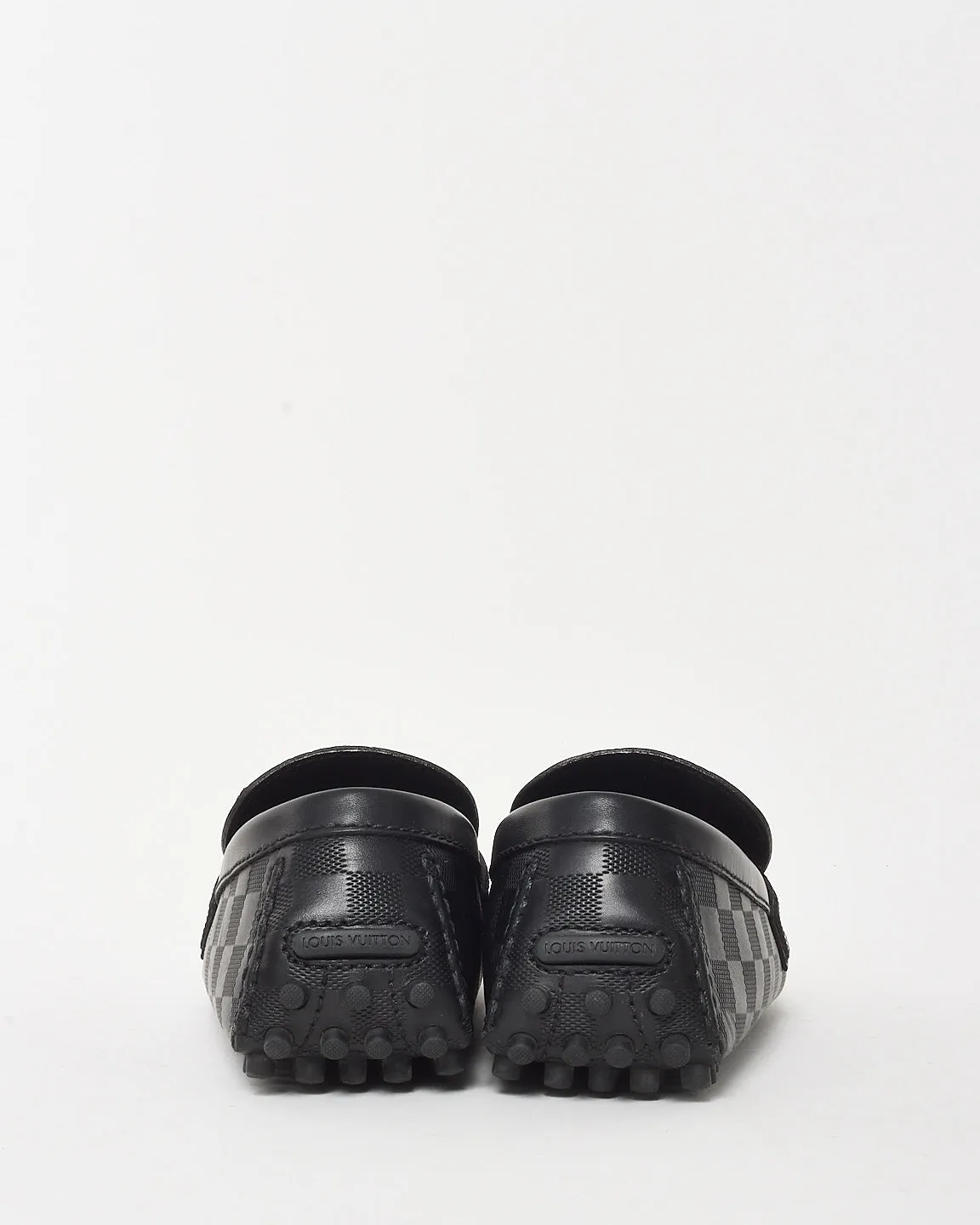 Louis Vuitton Men's Black Damier Embossed Leather Logo Hockenheim Loafers - 8 MEN