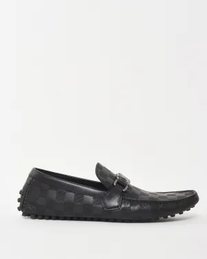 Louis Vuitton Men's Black Damier Embossed Leather Logo Hockenheim Loafers - 8 MEN