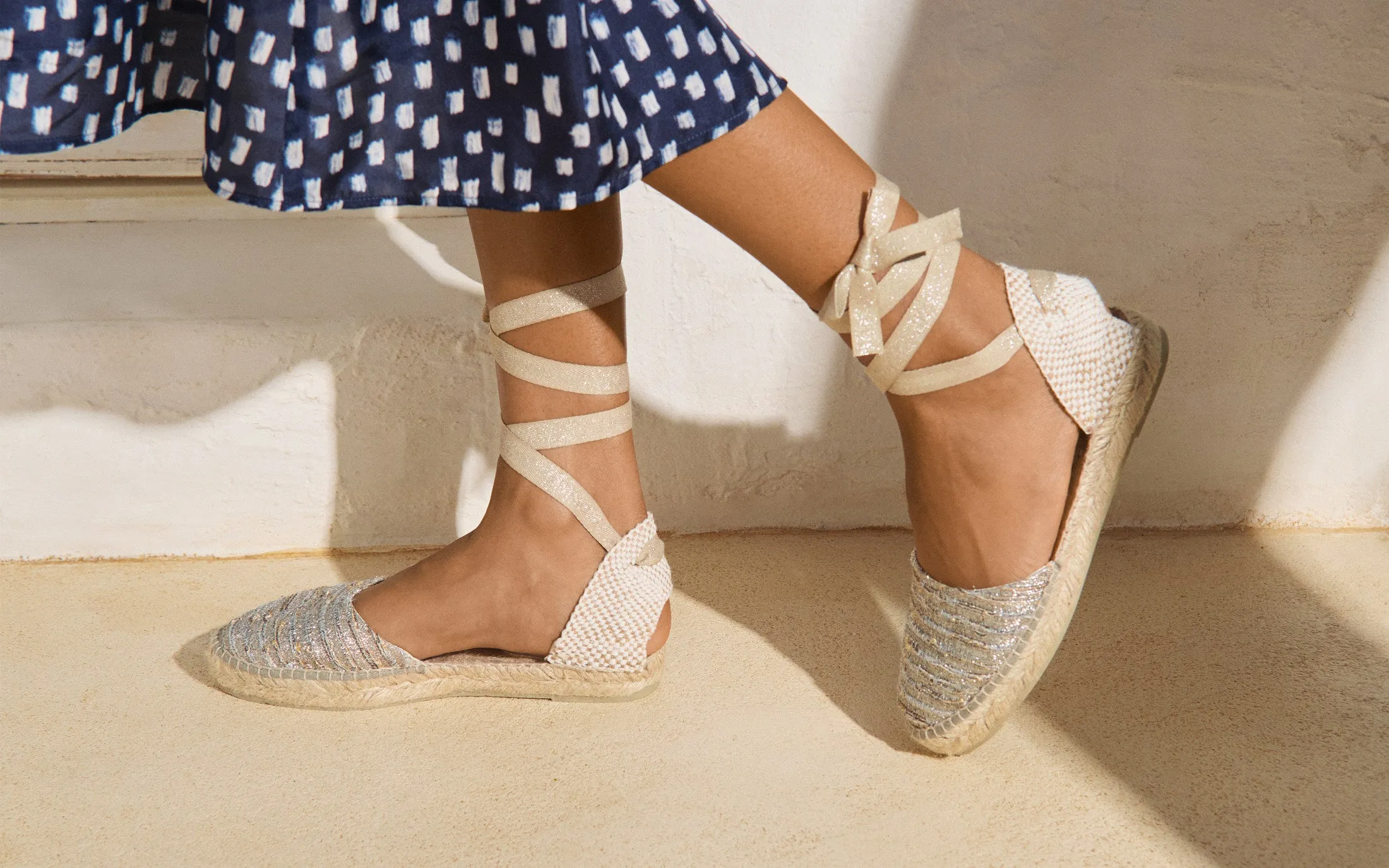 Lurex Cotton Blend Flat Valenciana Espadrilles - H31P0 - Monaco Platinum