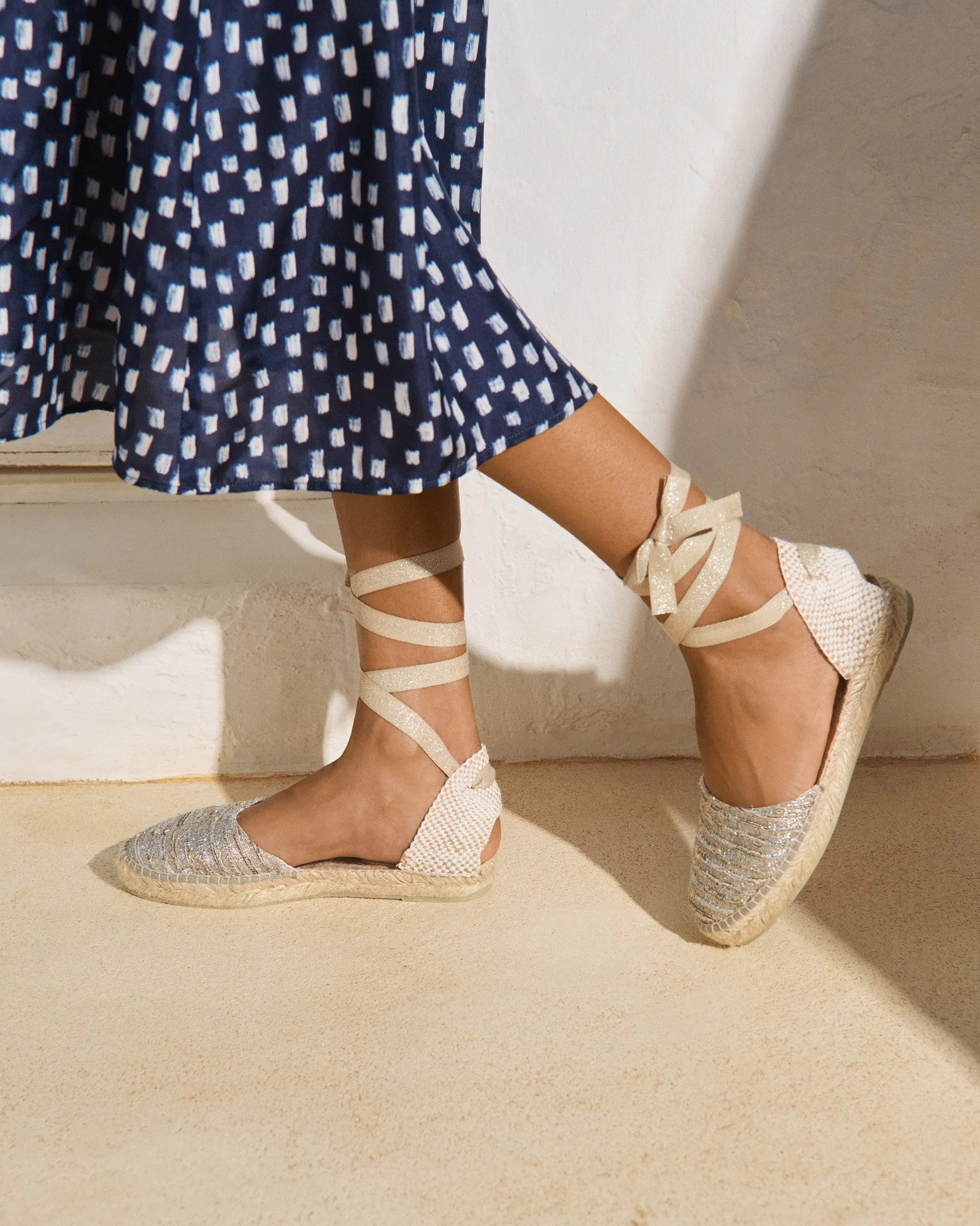 Lurex Cotton Blend Flat Valenciana Espadrilles - H31P0 - Monaco Platinum