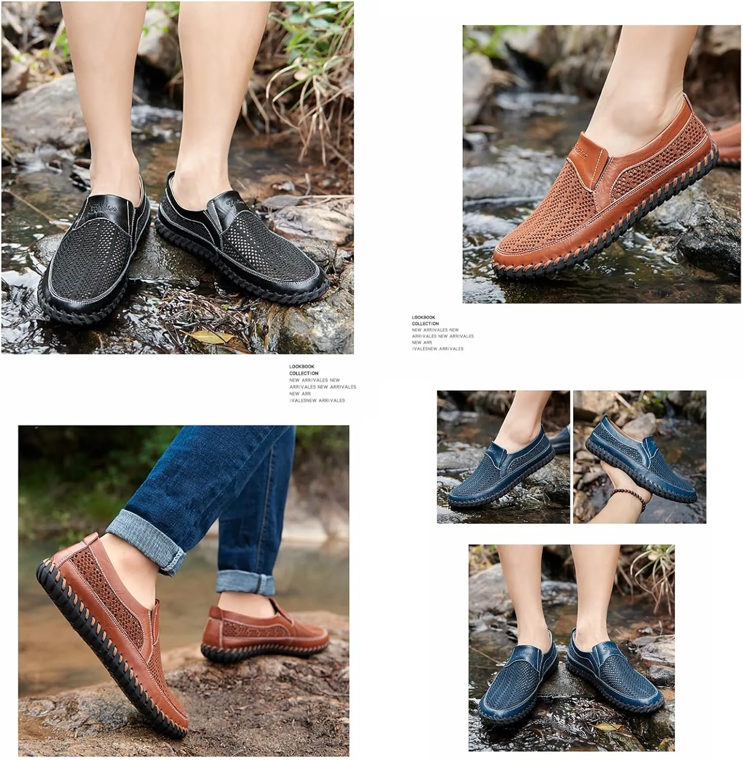 Men's Breathable Hollow Handmade Loafers,Leather Breathable Mesh Fashion Slip-On Boat Shoes,Business Formal Casual Loafers.
