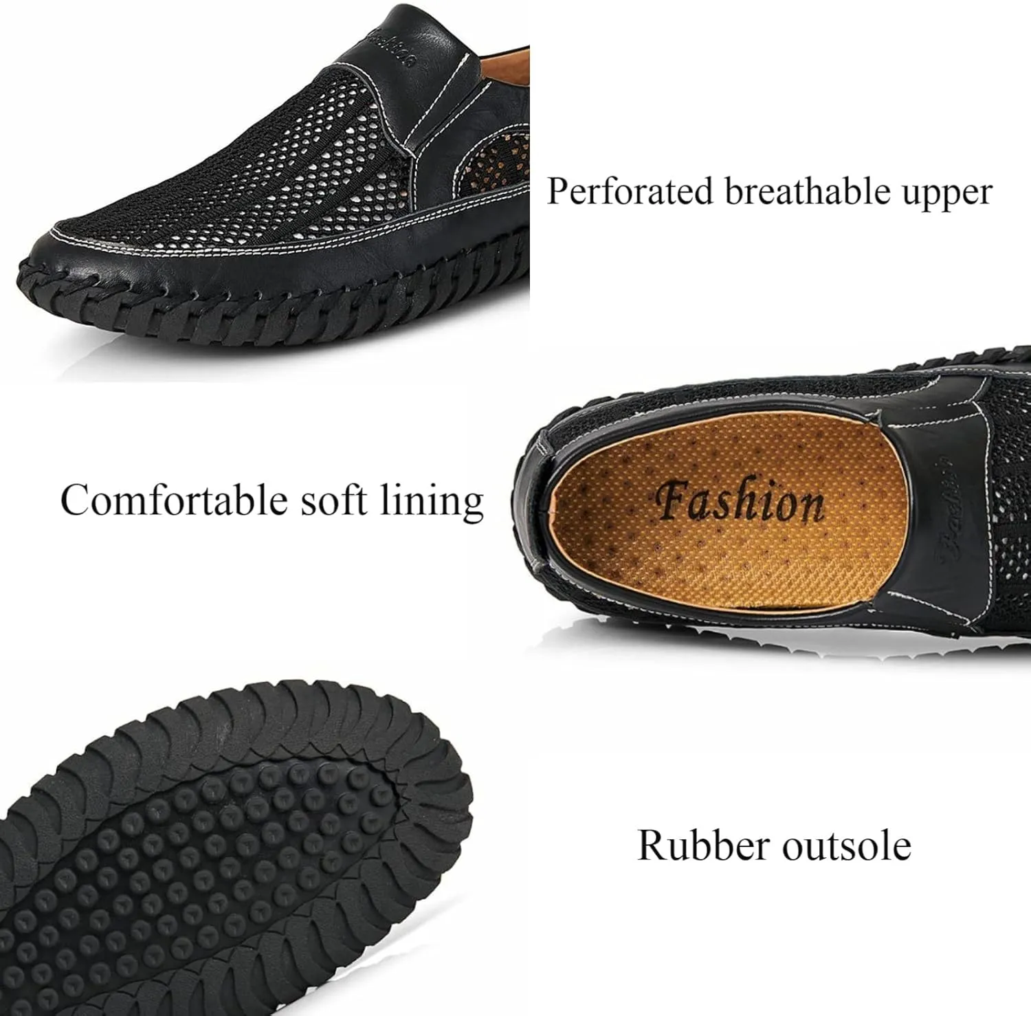 Men's Breathable Hollow Handmade Loafers,Leather Breathable Mesh Fashion Slip-On Boat Shoes,Business Formal Casual Loafers.