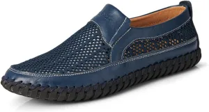 Men's Breathable Hollow Handmade Loafers,Leather Breathable Mesh Fashion Slip-On Boat Shoes,Business Formal Casual Loafers.