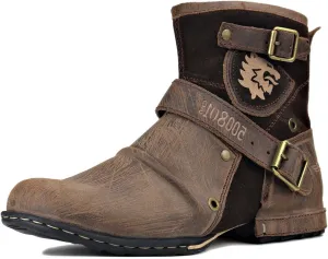 Mens Chukka Biker Cowboy Stylish Motorcycle Combat Hiking Fashion Casual Cowhide Leather Ankle Side Zipper Boots 5008-1-DD1D2