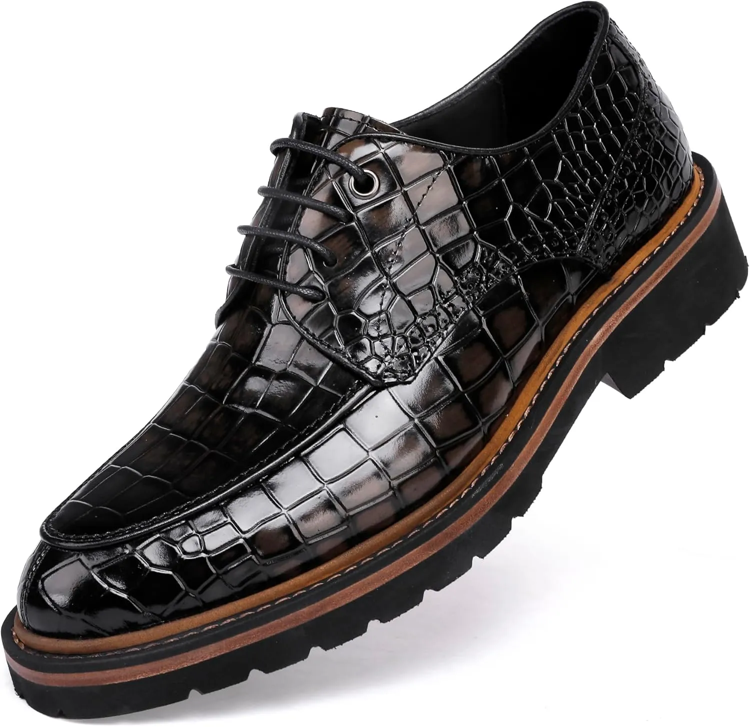 Men's Crocodile Pattern Leather Dress Shoes Loafers,Formal Business Lace up Shoes for Men