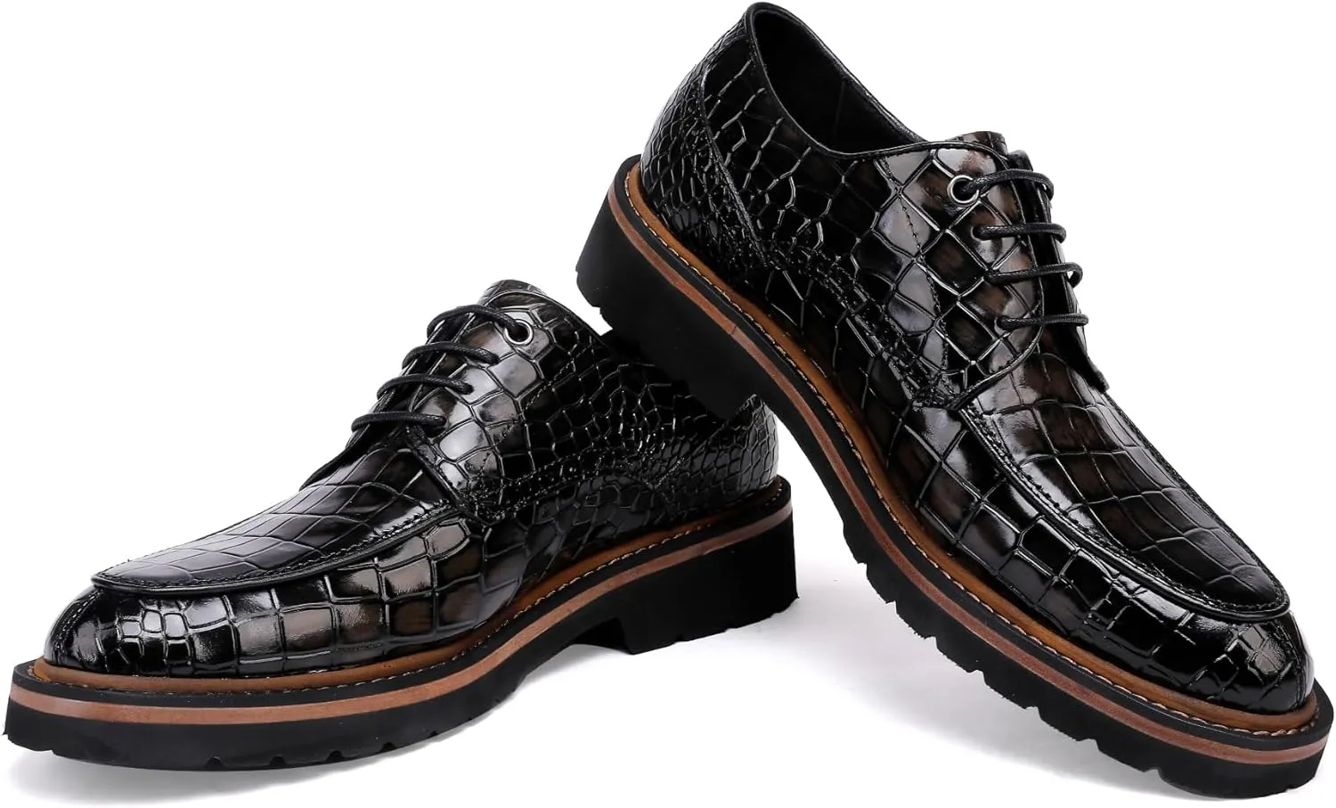 Men's Crocodile Pattern Leather Dress Shoes Loafers,Formal Business Lace up Shoes for Men