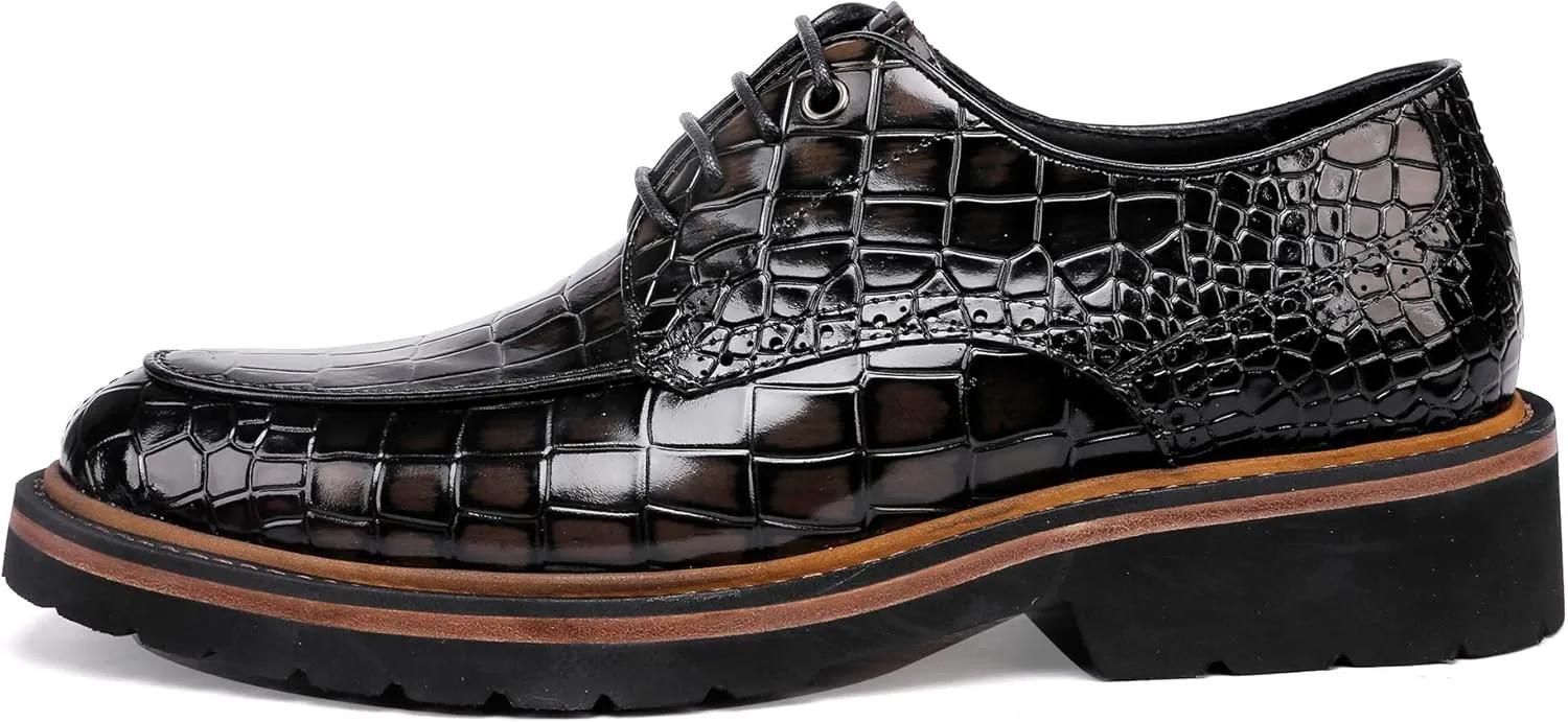 Men's Crocodile Pattern Leather Dress Shoes Loafers,Formal Business Lace up Shoes for Men