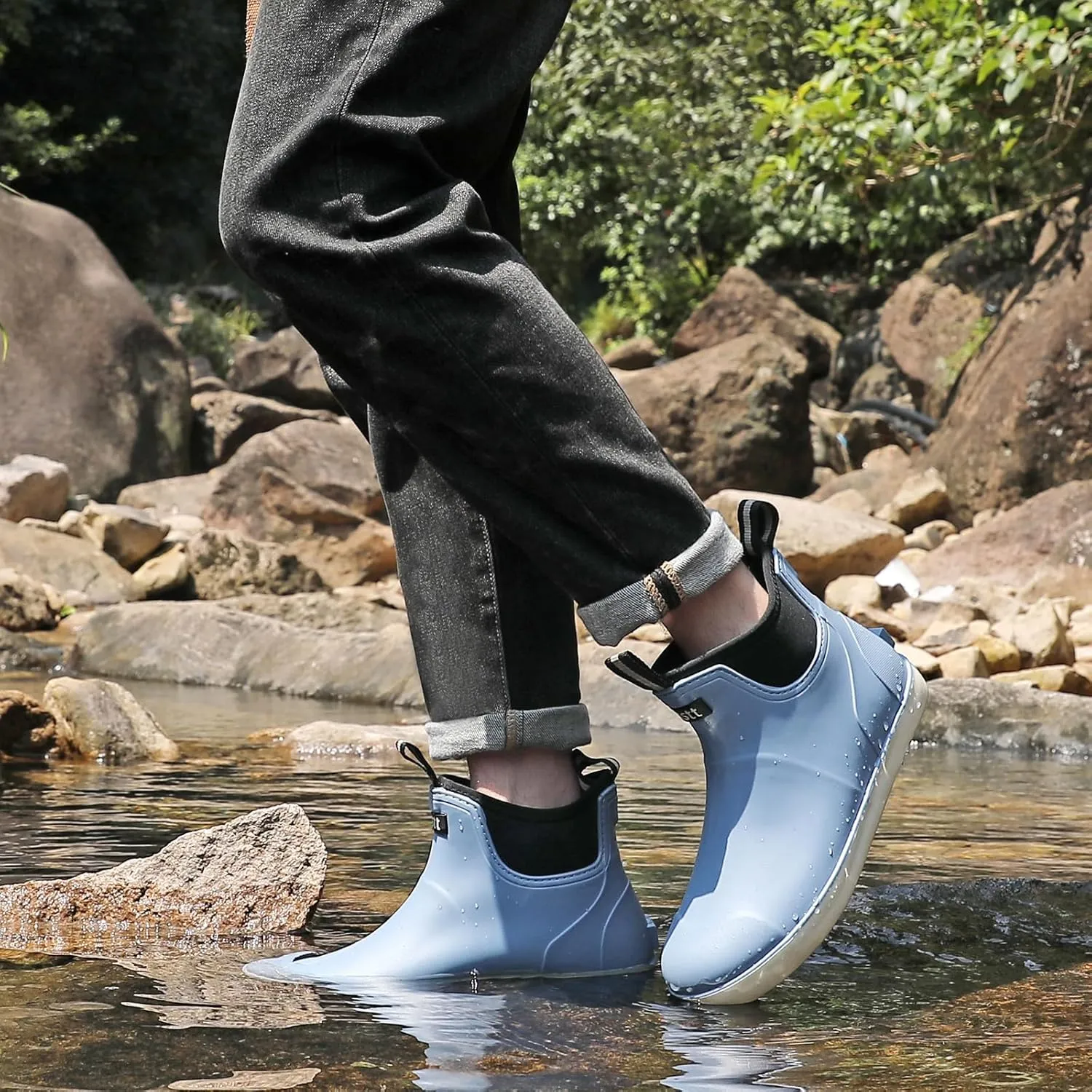 Men's Deck Boots Waterproof Fishing Rain Boots, Anti-Slip Rubber Boots Ankle Booties, High-Performance Footwear Chelsea Boots for Gardening Boating Camping Sailing